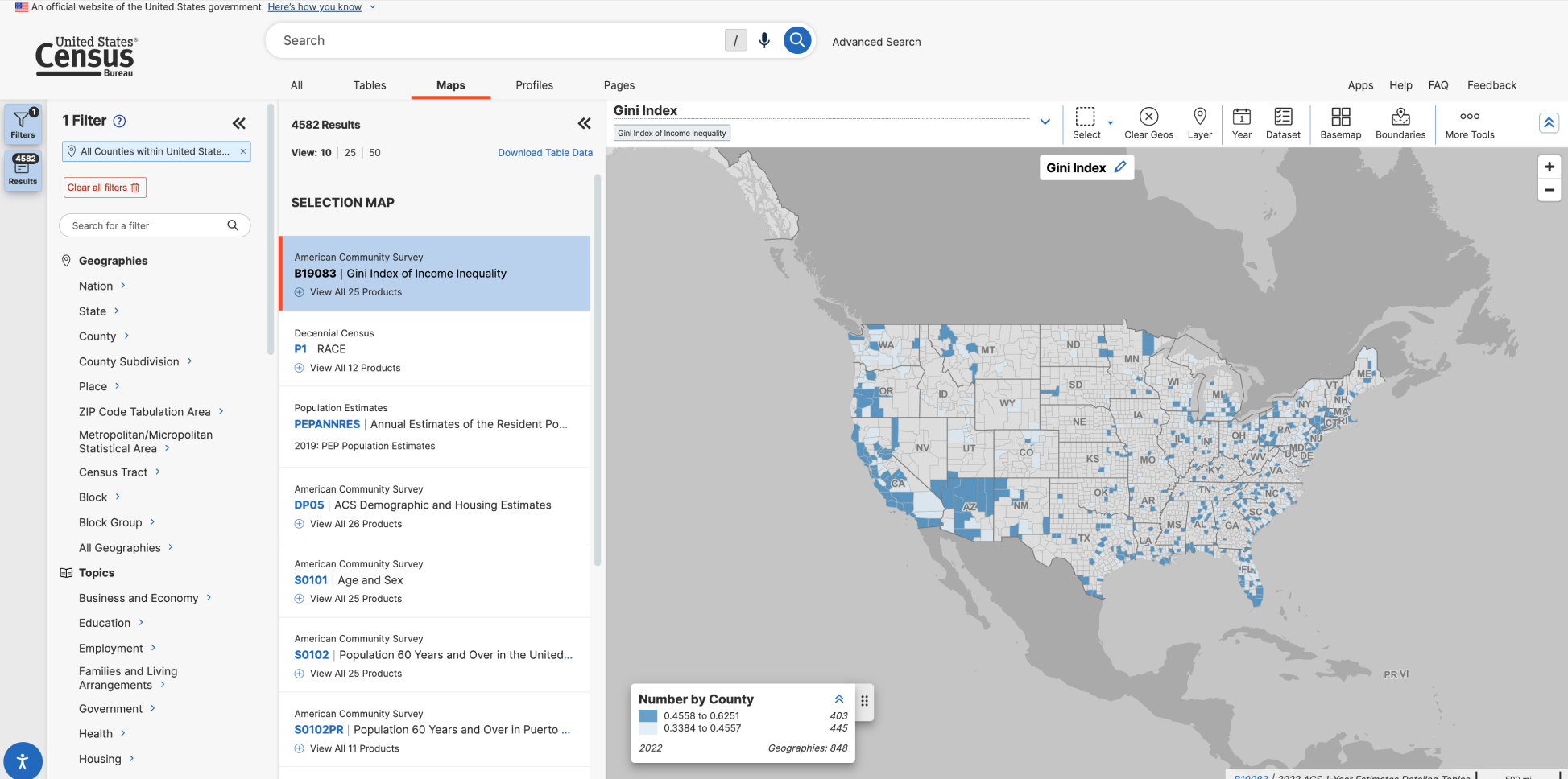 American Community Survey Gini Index of Income Inequality