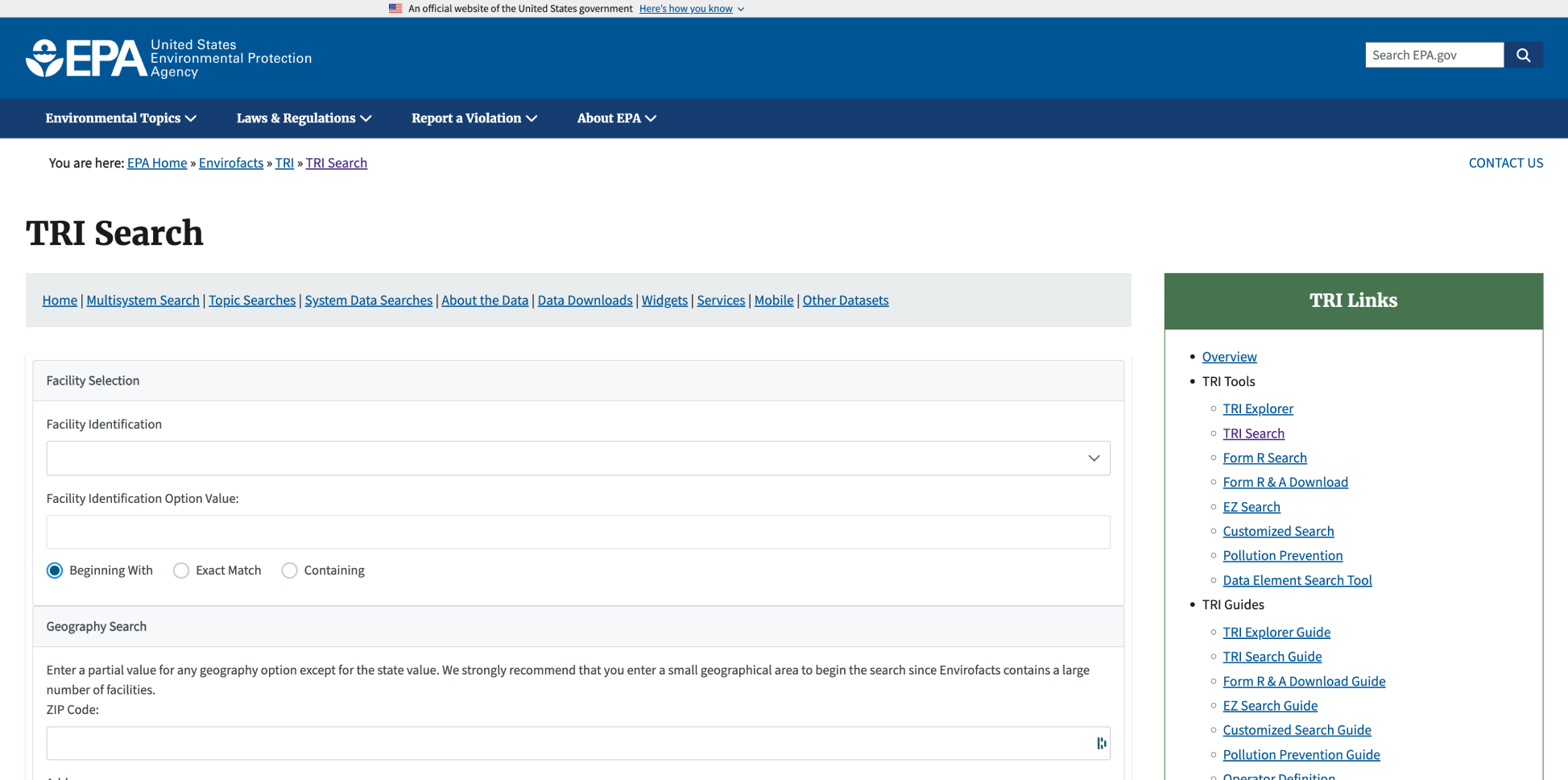 Envirofacts Toxic Release Inventory Search