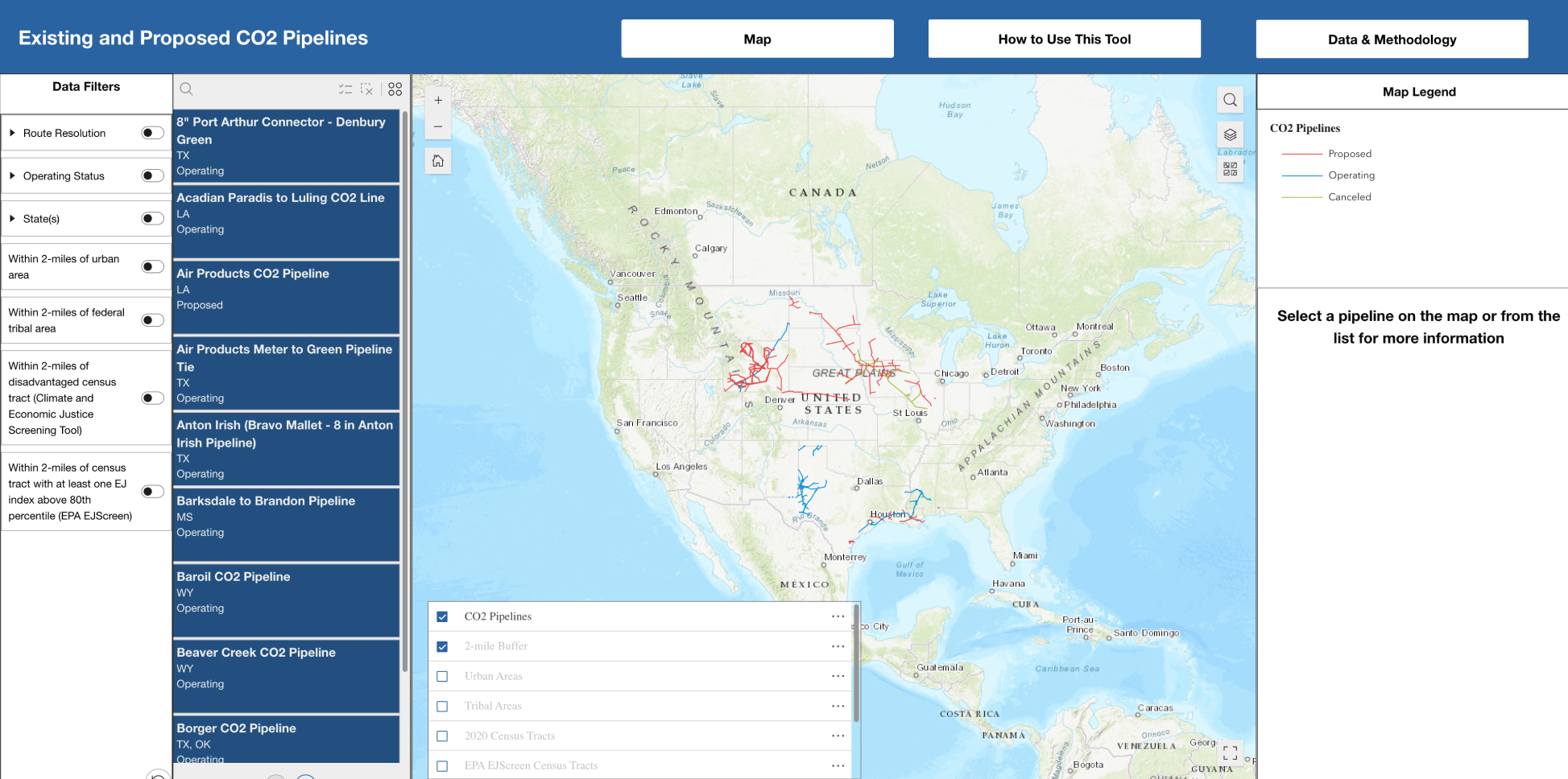 Existing and Proposed CO2 Pipelines in the US