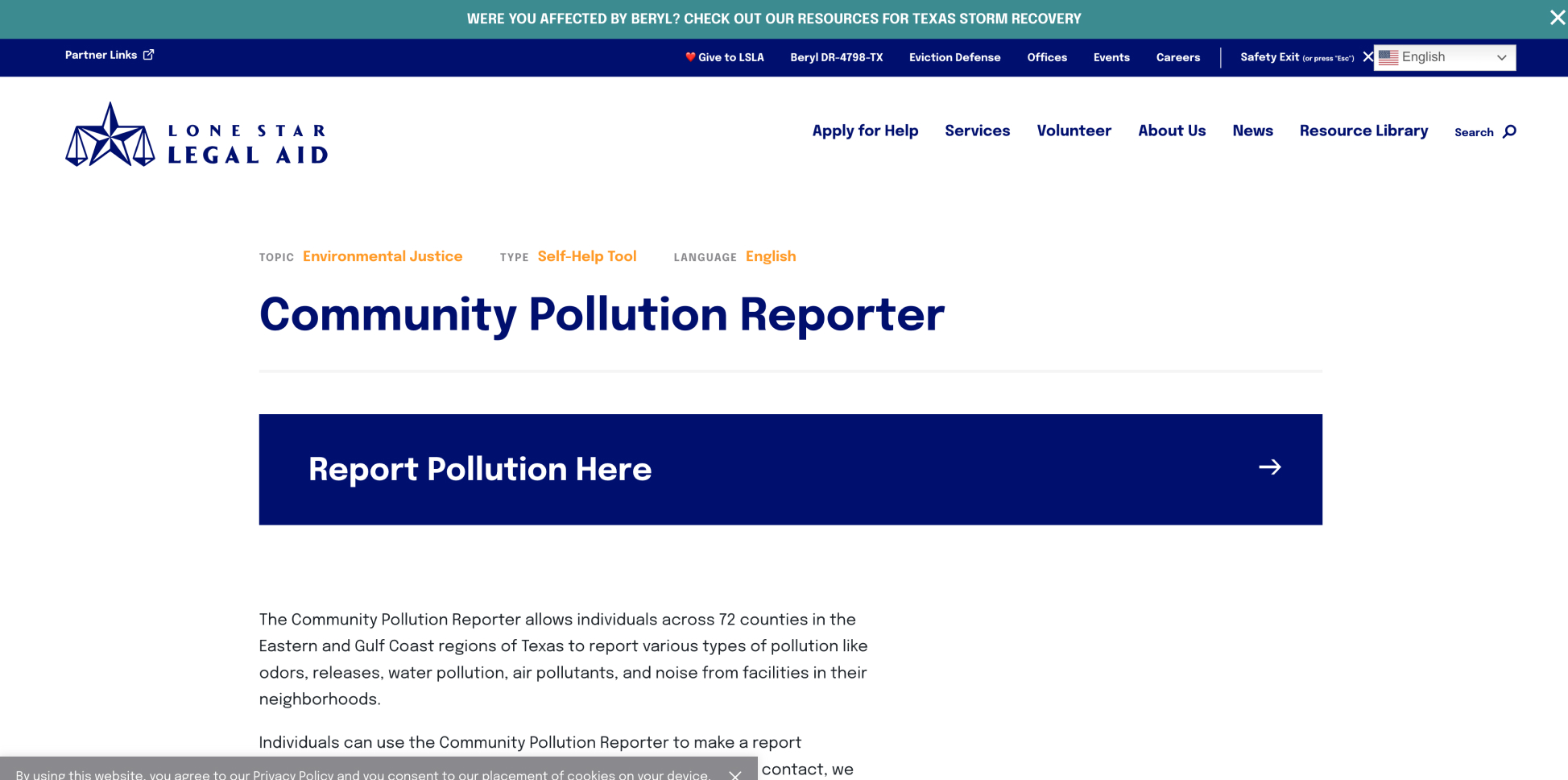 Lone Star Legal Aid Community Pollution Reporting Tool